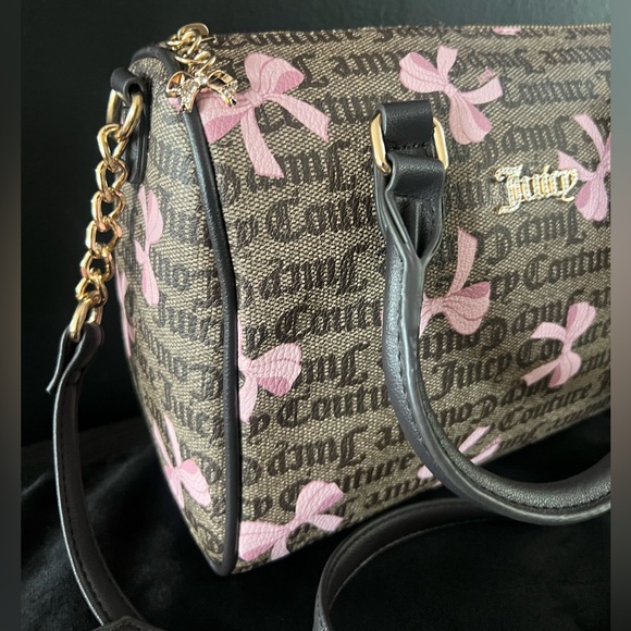 NEW Juicy Couture Simply Sweet Satchel Dark Brown Pink Bows - Picture 2 of 3